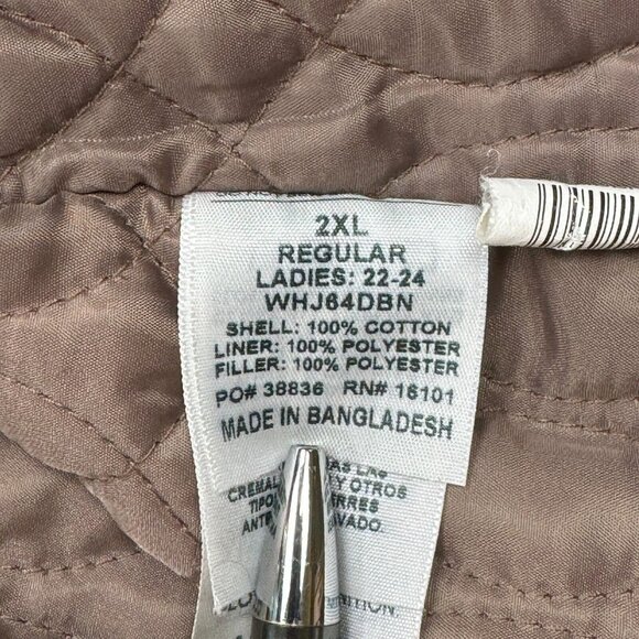 Berne Coat Womens Brown Quilted Lining Jacket Inner Pockets Hooded Full Zip 2XL - Picture 10 of 16